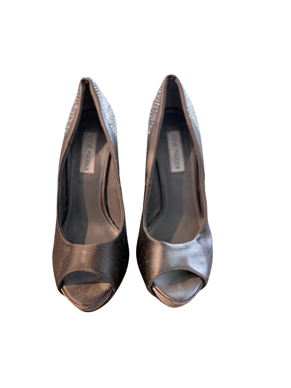 Steve Madden Pewter Crystal-Accent Peep-Toe Heels Size 7 - Picture 2 of 5